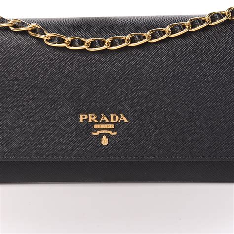 prada saffiano wallet on a chain black|Prada card holder with chain.